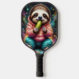 sloth eats a pickle cute cartoon pickleball paddle