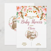Sloth Floral Waterverf Baby shower Kaart (Voorkant / Achterkant)