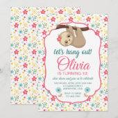 Sloth Flower Anniversaire Invitation Laissez-nous  (Devant / Derrière)