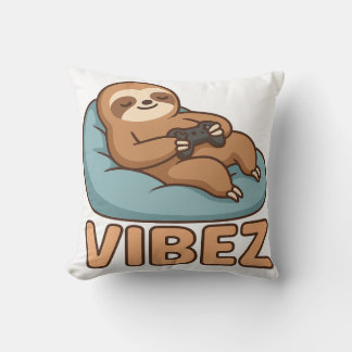 Sloth Gamer Vibes Pillow – Chill Bean Bag Controll Kussen