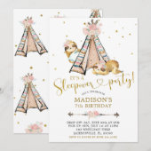 Sloth Girl Teepee Floral Sleepover Invitation (Devant / Derrière)