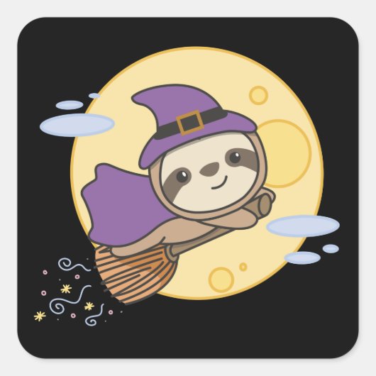 Sloth Halloween Witch Kinder Witches Costume Vierkante Sticker (Voorkant)