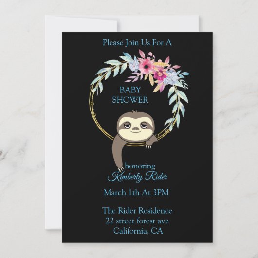 Sloth Hanging Krans Flower Baby shower Kaart (Voorkant)