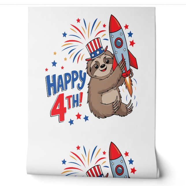 Sloth Happy 4th Rocket Fireworks Nederland Behang (Afrollen)