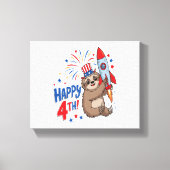 Sloth Happy 4th Rocket Fireworks Nederland Canvas Afdruk (Voorkant)