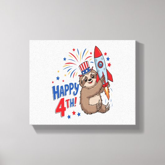 Sloth Happy 4th Rocket Fireworks Nederland Canvas Afdruk (Voorkant)