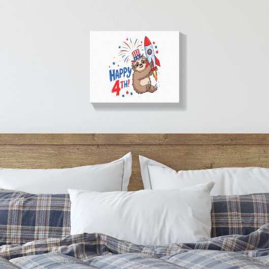 Sloth Happy 4th Rocket Fireworks Nederland Canvas Afdruk (Insitu (Slaapkamer))