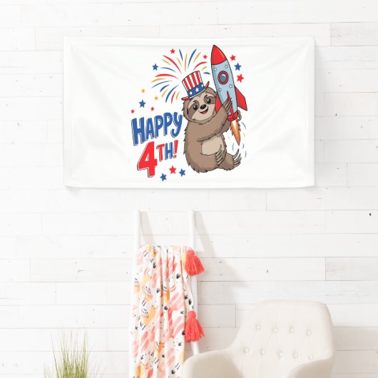 Sloth Happy 4th Rocket Fireworks Nederland Spandoek (Insitu)