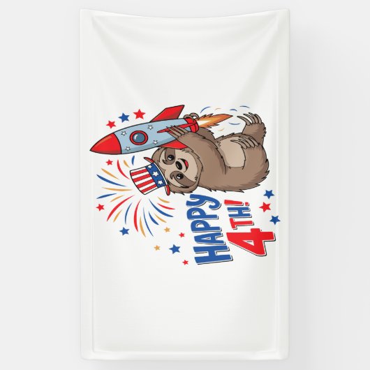 Sloth Happy 4th Rocket Fireworks Nederland Spandoek (Verticaal)