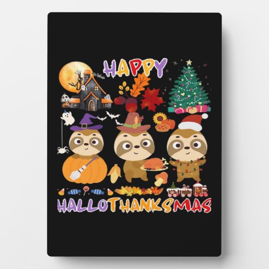 Sloth Happy Hallothanksmas Funny Halloween Thanksg Fotoplaat (voorkant)