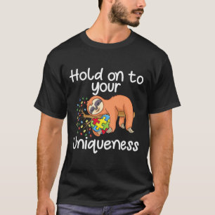Sloth Holding Puzzle Piece Heart Cute Sloth Autism T-shirt