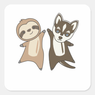 Sloth Husky Dog Animal Friends Children Vierkante Sticker