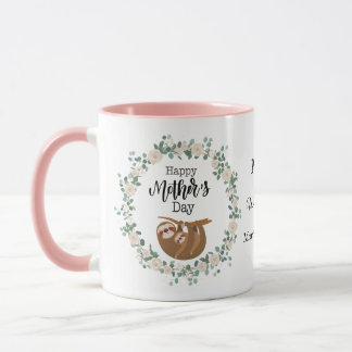 Sloth In Wreath Happy Mothers Day Custom Name Mug
