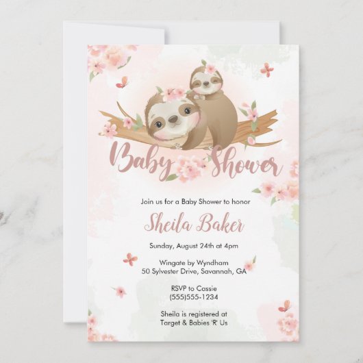 Sloth Invitation, Sloth Baby shower Invitation (Devant)