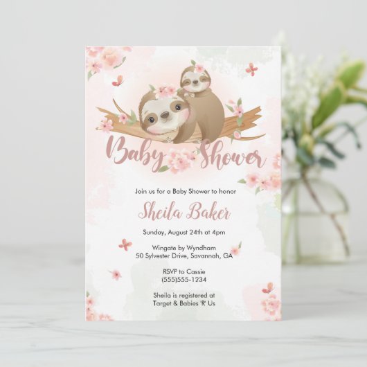 Sloth Invitation, Sloth Baby shower Invitation (Debout devant)