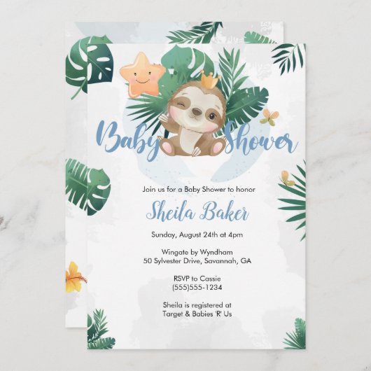 Sloth Invitation, Sloth Baby shower Invitation (Devant / Derrière)