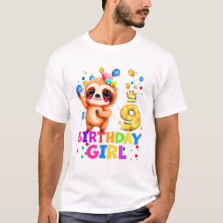 Sloth Kids 9 Year Old Sloth 9th Birthday Party T-S T-shirt