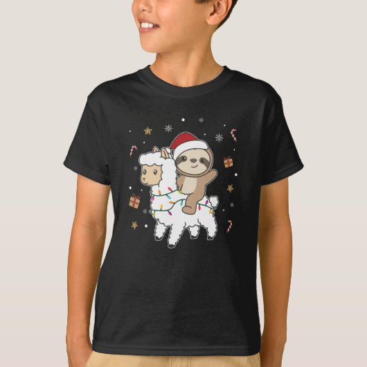 Sloth Lama Kerstsneeuwwinterdieren T-shirt (Voorkant)