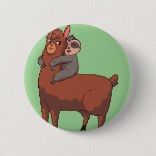 Sloth Llama Hugging Ronde Button 5,7 Cm