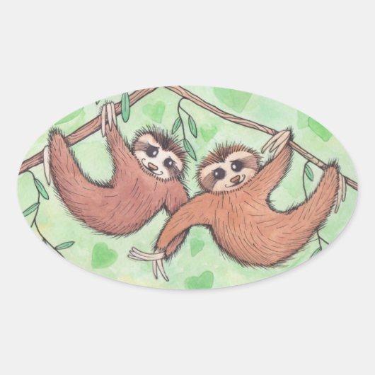 Sloth Love Valentijn Ovale Sticker (Voorkant)