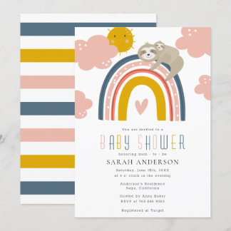 Sloth Mom & Baby met Happy Rainbow Baby shower Kaart