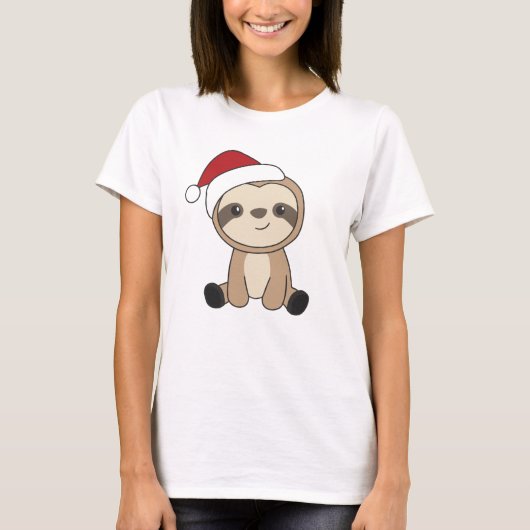 Sloth Noël Neige hiver Animaux Fentes T-shirt (Devant)