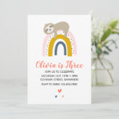 Sloth Rainbow Birthday Invitation (Debout devant)