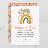 Sloth Rainbow Birthday Invitation (Devant / Derrière)