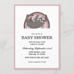 Sloth Rainbow Mauve Baby Girl Baby shower Kaart