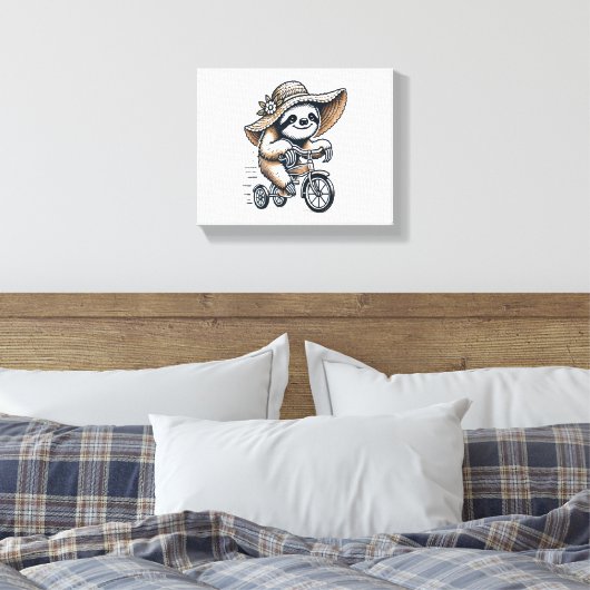 Sloth Riding Bike Canvas Afdruk (Insitu (Slaapkamer))