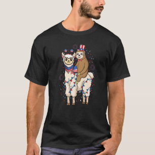 Sloth Riding Llama American Flag Fireworks Verenig T-shirt