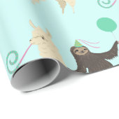 Sloth Riding Llama Birthday Cadeaupapier (Rol Hoek)