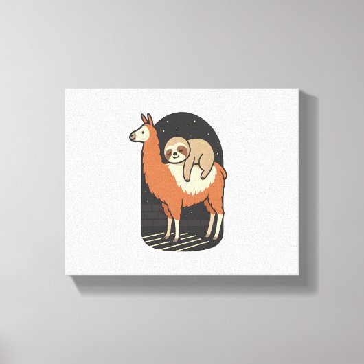 Sloth Riding Llama Canvas Afdruk (Voorkant)