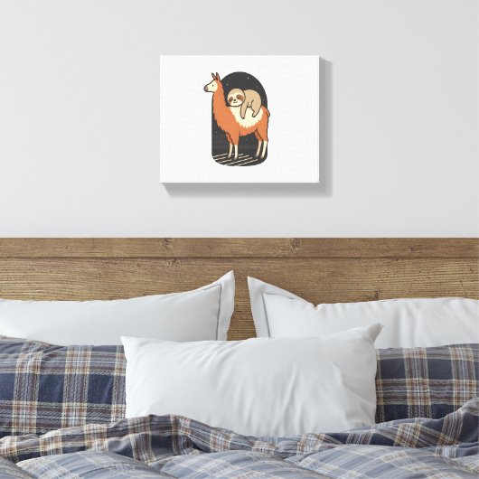 Sloth Riding Llama Canvas Afdruk (Insitu (Slaapkamer))