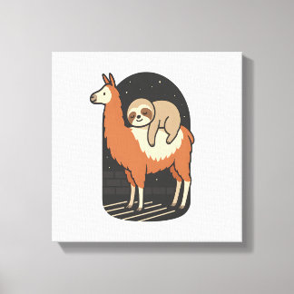 Sloth Riding Llama Canvas Afdruk