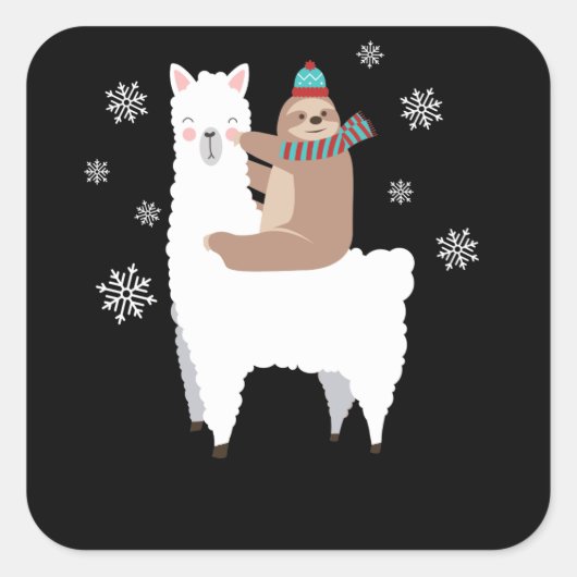 Sloth Riding Llama Funny Kerstmis Scarf Santa Hat Vierkante Sticker (Voorkant)