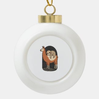Sloth Riding Llama Keramische Bal Ornament