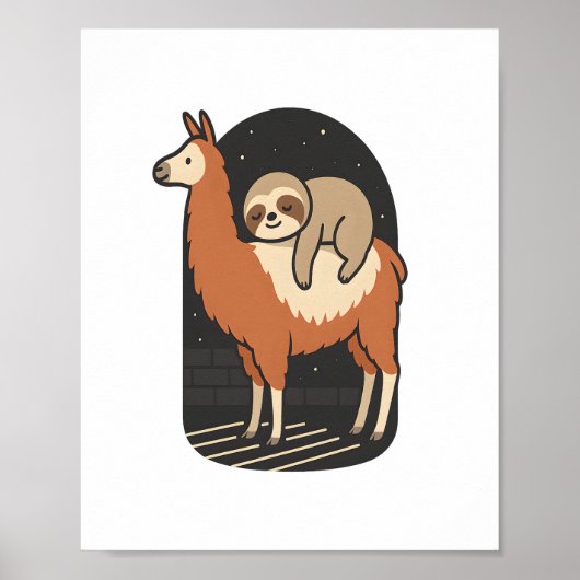 Sloth Riding Llama Poster (Voorkant)