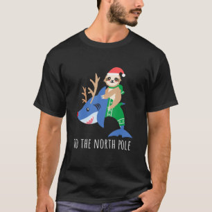 Sloth Riding Shark Reindeer Funny Cool Boy Christm T-shirt