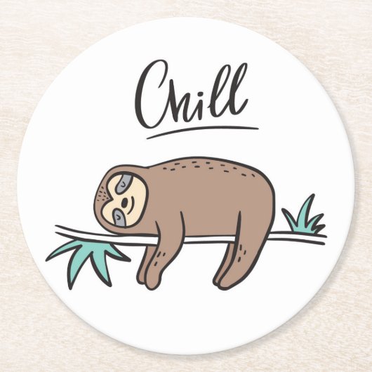 Sloth Says Chill Ronde Kartonnen Onderzetter (Voorkant)