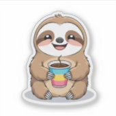 Sloth souriante tenant une Hot Cup de Sticker de c (Devant)