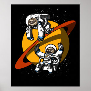 Sloth Space Astronaut Funny Cosmic Animals Poster