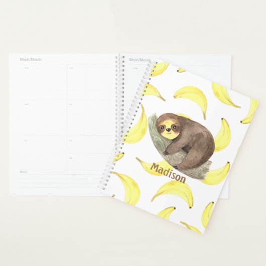 Sloth sur une branche Bananes Nom animal (Devant avec enveloppe)