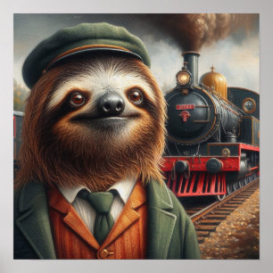 Sloth Train Engineer Poster