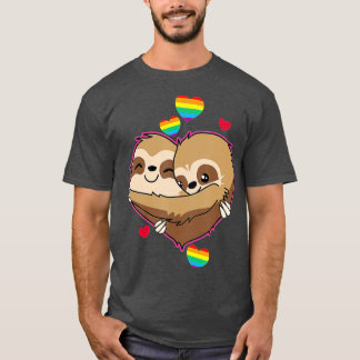 Sloth Valentines Day Hearts Gift Gay Pride Rainbo T-shirt