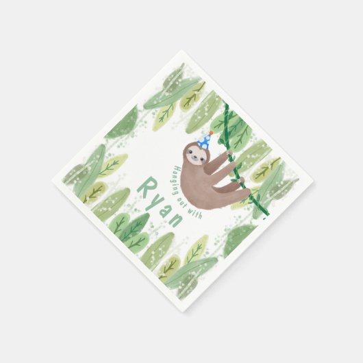 Sloth Verjaardagsfeest in wit en blauw Servet (Hoek)