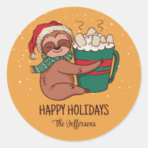 Sloth Warm Cozy Kerstmis Snowy Winter Holiday Ronde Sticker