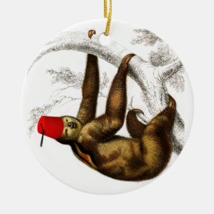 Sloth Wearing Fez Absurd Funny Keramisch Ornament