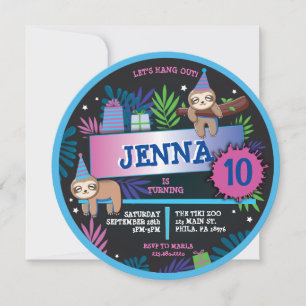 SLOTH ZOO JUNGLE Invitation de fête d'anniversaire