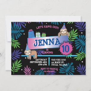 SLOTH ZOO JUNGLE Invitation de fête d'anniversaire